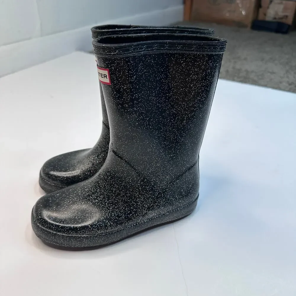 Hunter Black Glitter Rubber Rain Boots